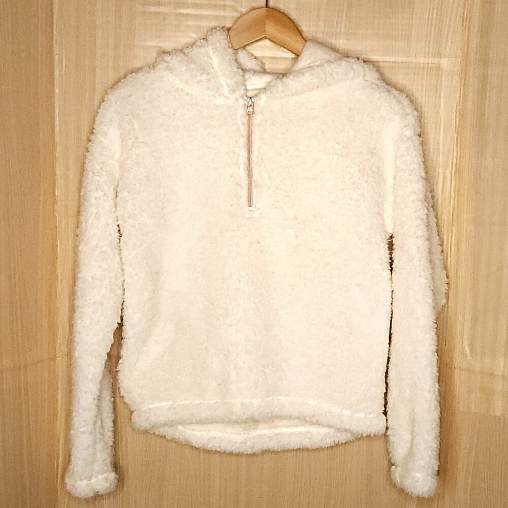 So Girls Cream Rose Gold Sherpa Fleece Hooded Quarter Zip Pullover 14-16